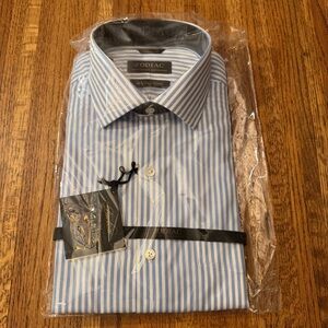 NWT men’s Zodiac Barboni sky cotton striped shirt w/Trinity buttons 15.5